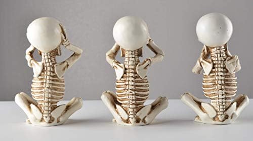 JORAE Skeletons Statue Hear See Speak No Evil Halloween Skull Decor 4.8 "H