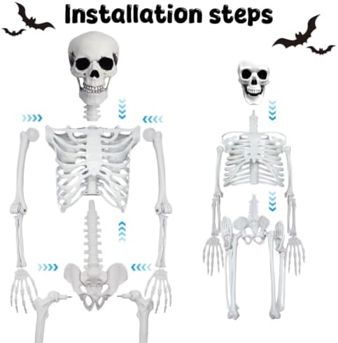 CAMIRUS 5.4ft & 3ft Posable Life Size Plastic Skeleton Halloween Decor