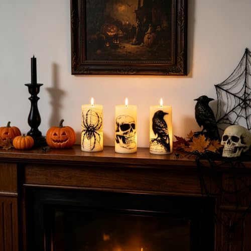 Eldnacele Skull Halloween Flameless Candles Battery Operated Remote Timer