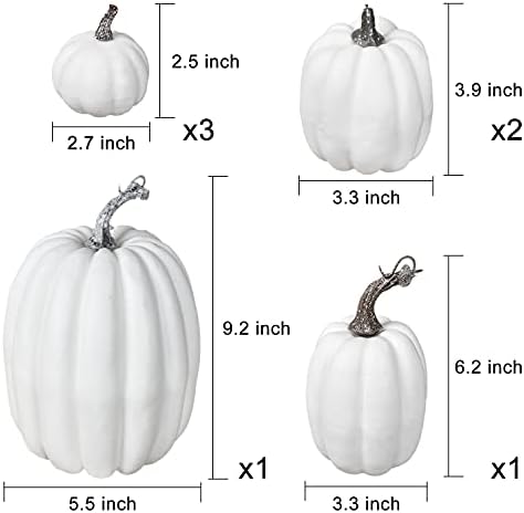 Lvydec 7pc Assorted Size White Pumpkins Craft Pumpkins for Halloween Thanksgiving Autumn Festive Party Supplies