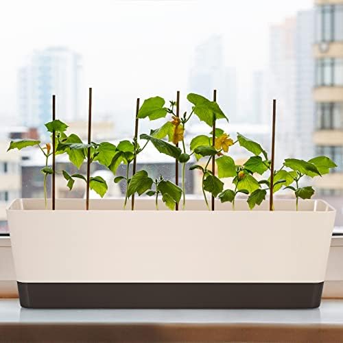 Skelang 3 Pcs Rectangular Plant Pot, 16.7" Flower Planter Box, Windowsill Container for Succulent, Herbs, Vegetable