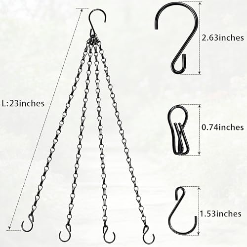 3 Pack 23 Inch Plant Hanger Chains with Hooks - Replacement Hanging Basket Chains for Flower Pots, Planters, Bird Feeders & Lanterns, Indoor/Outdoor Use (Black)