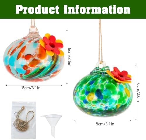 2 Pcs Blown Glass Hummingbird Feeder for Outdoors Hanging