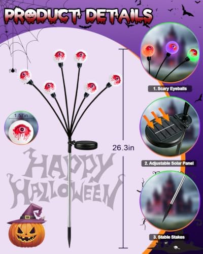 LORRYTE Solar Halloween Eyeball Lights, 6 Pack Swaying Outdoor Garden Decor