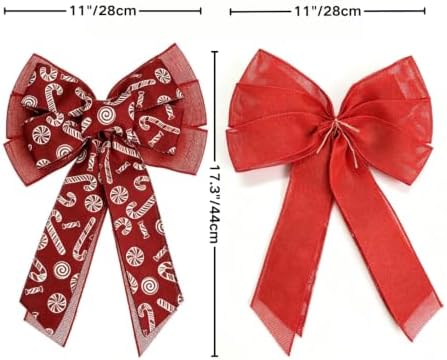 Red Fabric Bows,11 Inch Big Wreath Bows for Holiday and Outdoor Decor