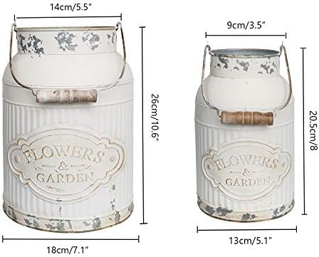 Yoillione Milk Jug, Farmhouse Vase, Decor with Handle - White Metal Vase for Artificial Flowers