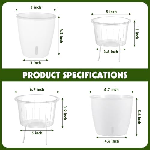 Self-Watering Pots for Indoor Plants, 8-Pack Self Watering Planter with Drainage Holes, Small African Violet Pots with Water Indicator, 5 Packs 5''/3 Pack 6.7'' Orchid Pot, White