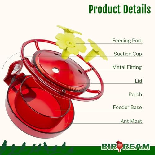 Birdream 4 Pack Window Hummingbird Feeder, 5oz, Red
