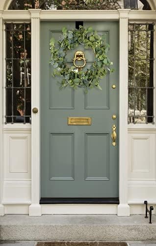 Eucalyptus Wreaths for Front Door 20", Handmade Green Leaves Wreath for Summer, Spring and All Seasons, Greenery Floral Wreath for Wall and Outside
