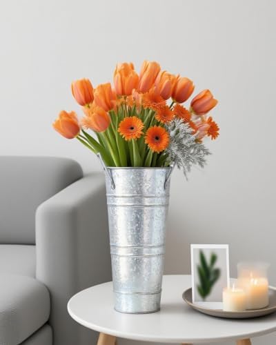 10 Inch Galvanized Flower Buckets, 8 PCS Galvanized Metal Vases for Flowers
