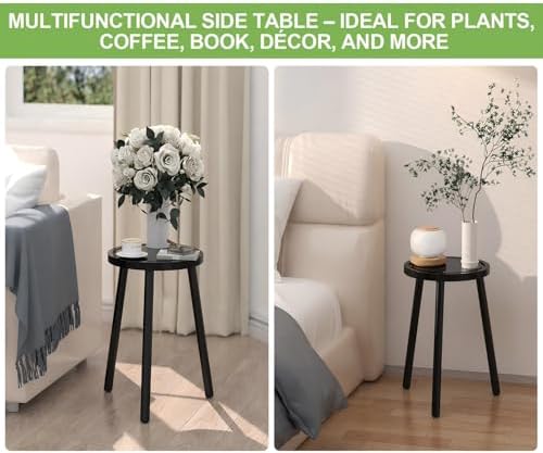 2-Pack Wood Plant Stands Indoor, 16.7" Tall Plant Stand Outdoor Mid-Century Plant Stool, Single Plant Table Modern Small Round Side/End Table for Living Room, Balcony, Office(Black)