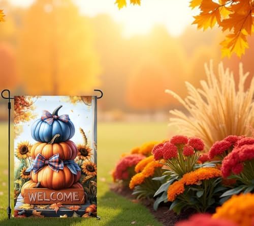 Fall Pumpkin Welcome Garden Flags 12x18 Double Sided Outside Decor
