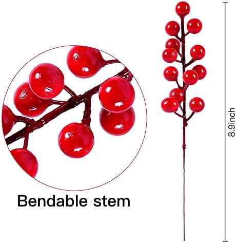 Sggvecsy 30 Pack Artificial Red Berry Stems 8.9inch Christmas Red Berry Picks Holly Berry Branches for Christmas Tree Decorations Holiday DIY Crafts Xmas Ornaments Wedding Home Decor