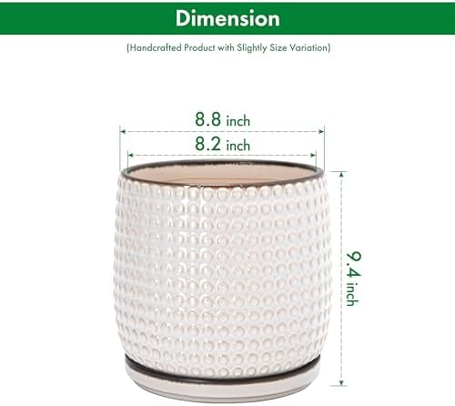 D'vine Dev Beaded Ceramic Pot with Saucer, 8 in, Smoked White, 27-C-Q-1