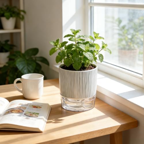 Self Watering Pots for Indoor Plants, 4 Inch Self Watering Flower Pots