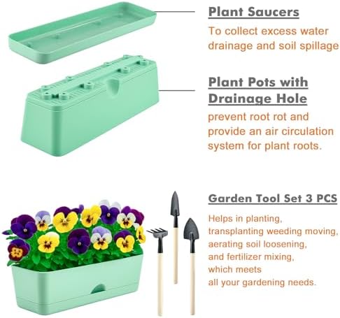 2-Pack Small Window Boxes Planters 16 Inch Rectangle Plant Box Rectangular Planter for Outdoor and Indoor Plants Plastic Windowsill Planter for Herbs Vegetable Flowers Long Window Sill Planters