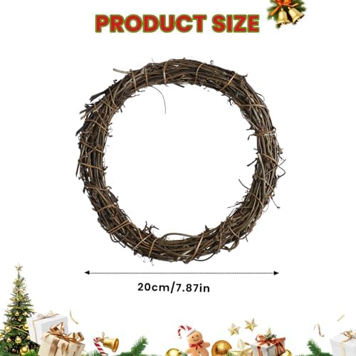 4 Pcs 8 Inch Natural Grapevine Wreaths, Hand-Woven Vine Branch Wreath, Rattan Wreath for DIY Crafts, Christmas Decorations, Home & Event Styling Party Wedding Decor