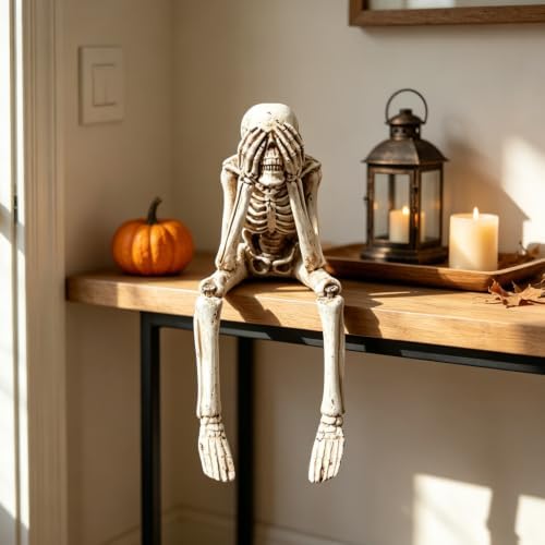 1 Pcs Halloween Skeleton Statue,Cover Eyes Evil Spooky Figurines