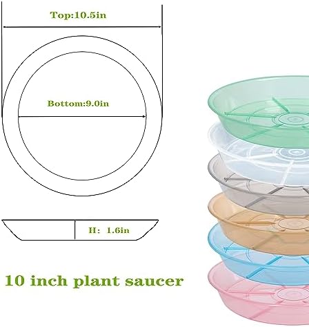 6 Pack Plant Saucer Drip Tray 9 10 inch, Plant Dishes Saucer, Heavy Sturdy Plastic Planter Flower Pot Saucers for Indoor Outdoor Garden, Plant Water Drip Trays for pots (10", Grey)