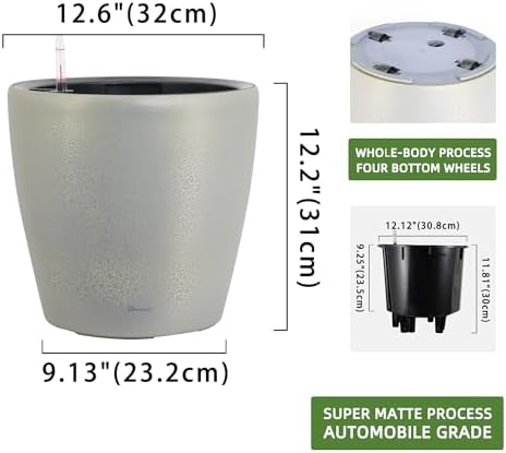 Dexceder 13x12 Self Watering Planter with Wheels (Grey Gold Crackle)