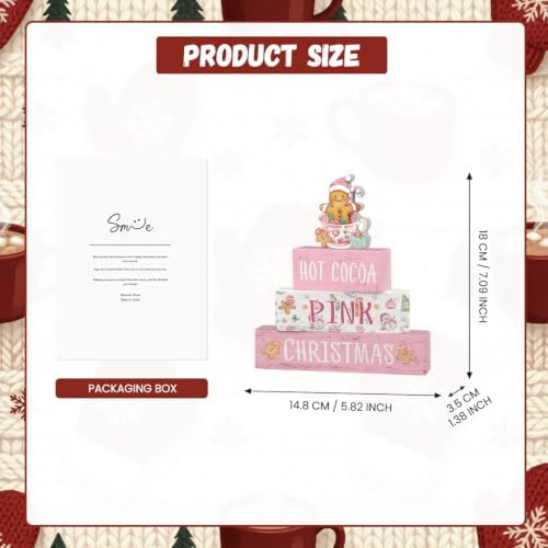 Smile 4 Wooden Christmas Signs, Hot Cocoa Pink Gingerbread Decor