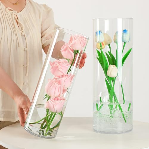 Liotww XL Large Acrylic Cylinder Clear Plastic Flower Vase for Home Decor