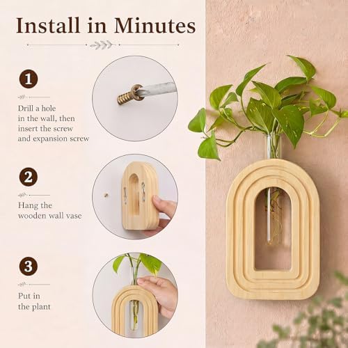 Capoda 3 Pack Wood Wall Vase, Arch Wall Propagation Station, Natural Wood