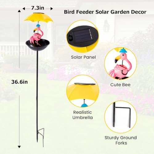 Solar Bird Feeders for Outdoors, Flamingo Garden Decor with LED Light