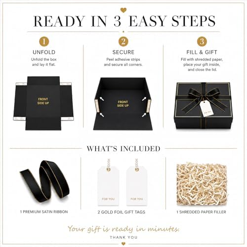 12x12x10in Empty Square Gift Box with Lid, Tall Matte Black Big Gift Box