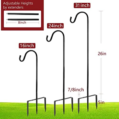 EXCMARK 2 Pack Shepherd Hook, Black, 31 Inch, Adjustable Height, 1/2" Thick