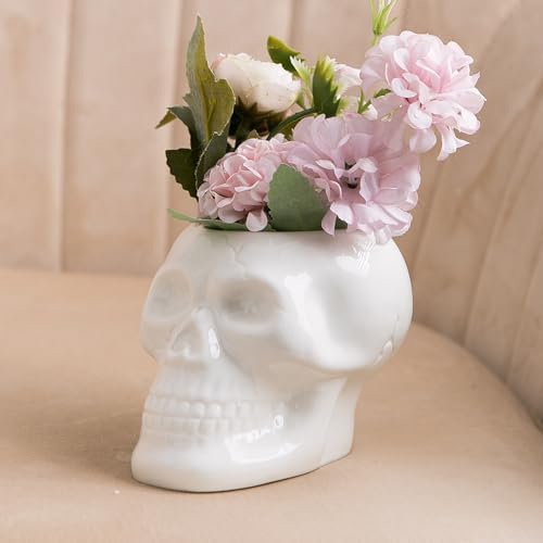 Tanvecle Skull Planter Pots 2-Pack, Gothic Skeleton Vase for Halloween