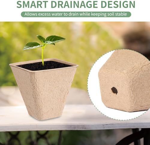 80-Pack 3.15" Square Biodegradable Seed Starter Pots