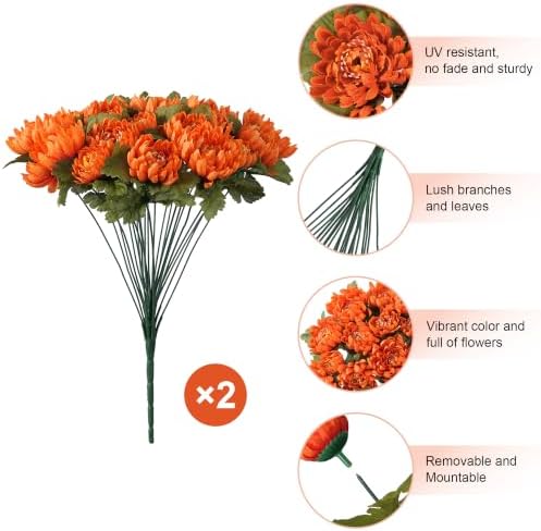 Ivydale 2 Bundles Artificial Fake Mums Flowers for Outdoor, 48 Heads Faux Purple Silk Chrysanthemum Bouquets with Long Stems Arrangements Centerpiece for Wedding Party Home Decor