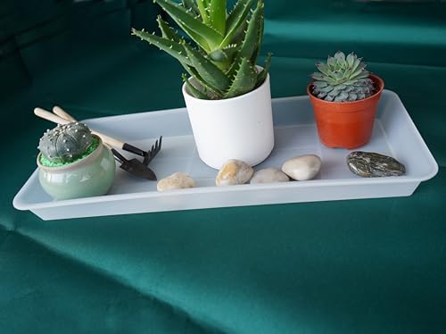 VUWEZ 2 Pack of Plastic Plant Tray Saucer Rectangular 14 inch, Plant Trays Saucers for Indoors Outdoor, Plant Water Drip Tray for Flower Pot Planter, Windowsill Plant Tray (6.8 X 14.5'', Clear)