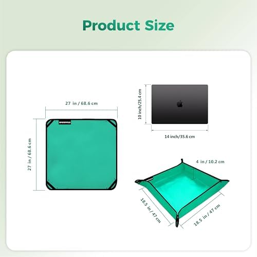27"x27" Plant Transplanting Mat - Thickened Waterproof Potting Mat, Succulent Gardening Mat, Portable Repotting Mat for Mess Control (Pe-Green)