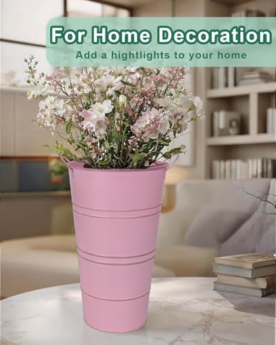 12 Inch Galvanized Metal Vase, 6 Pack Tall Flower Buckets with Handles