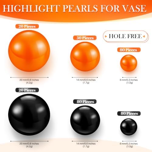 Junkin 300 Pcs Faux Pearl Vase Filler No Hole Gloss Beads,Black and Orange