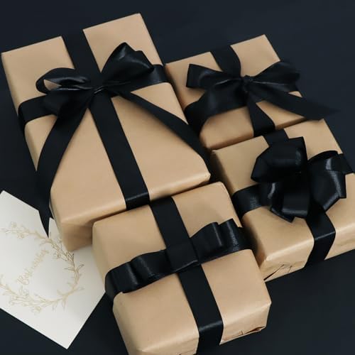 TONIFUL 1 Inch x 100yds Black Satin Ribbon for Crafts, Gift Wrapping