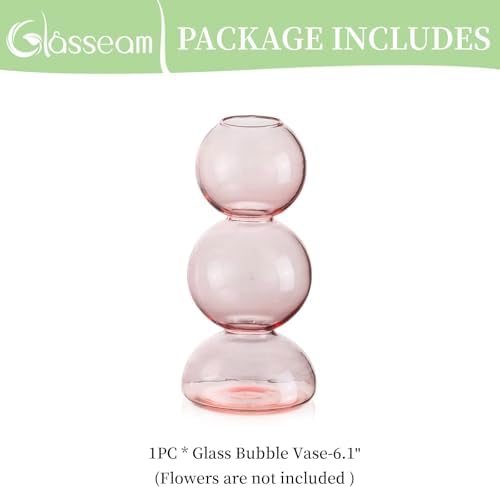 Glasseam Pink Glass Bubble Vase, Cute Ball Bud Vase for Single Stem Flower