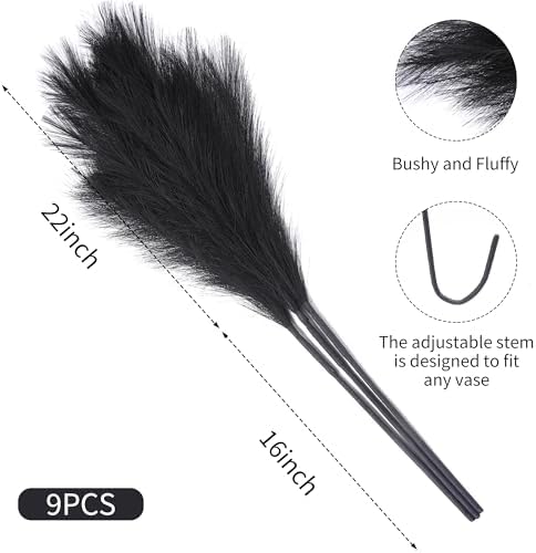 Wertuirk 9 Stems Black Pampas Grass, 38 Inch Tall Faux Pompous Grass Decor