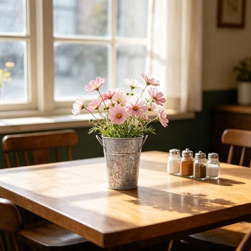 Hosley Set of 2 Galvanized Finish Bucket Vase with PVC Liner 5" Dia x 7" H, Ideal Gift for Floral Arrangements Wedding Home Office Party DIY Indoor Outdoor Garden Patio