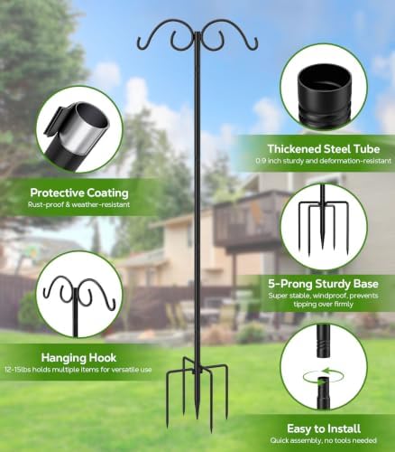 MoKo Double Shepherds Hooks, 88 in Bird Feeder Pole 0.9 InThick, 2 Pack