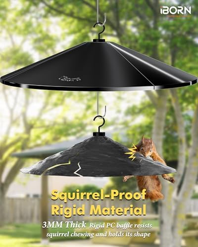 iBorn Bird Feeder Squirrel Guard, Polycarbonate(PC) Oversize Squirrel Baffle Defender for Hanging, Bird Feeder for Outdoors Protector,19.6 Inch,Pack of 2, Black