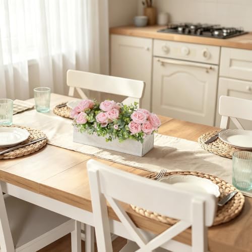 Artificial Flowers in Wood Box, Centerpieces for Tables Farmhouse Decor