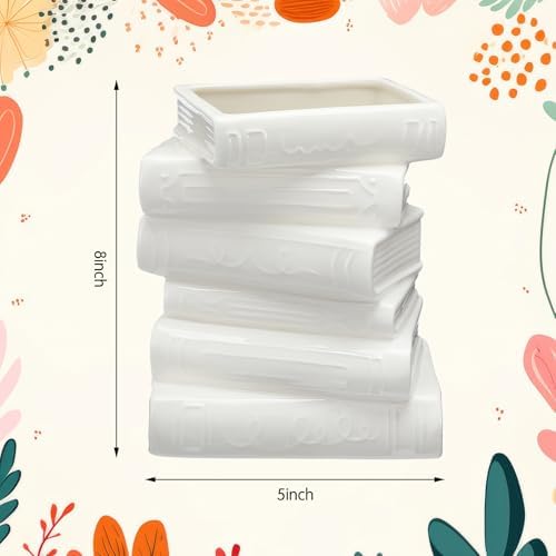 Ceramic Book Shaped Vase for Flowers 7" x 5.9" x 4.1", White