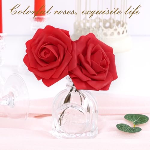 BLEUM CADE 36Pcs Artificial Flowers Fake Foam Roses with Stems for Wedding