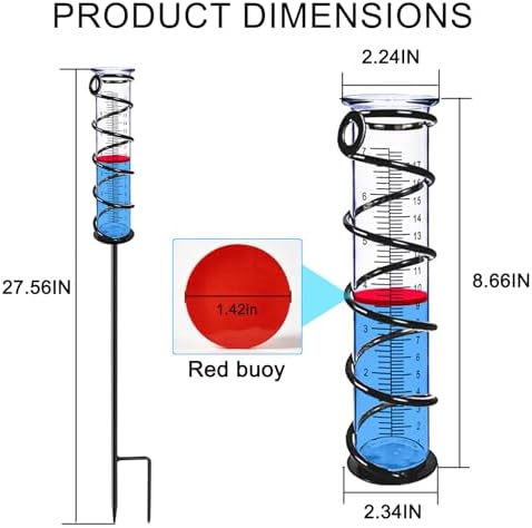 Rain Gauge, Rain Gauge Outdoor, Rain Gauges Outdoors Best Rated for Yard with Stake, Rain Water Meter Measuring with Metal Frame, Decorative for Garden, Deck, Lawn, Landscape