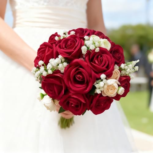 50Pcs Red Roses Artificial Flowers with Stems for Home Decor