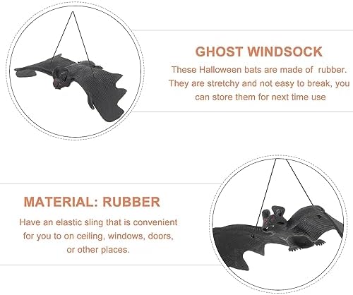 LUOEM 3 PCS Halloween Simulation Hanging Bats Realistic Looking Spooky Rubber Hanging Bats Props for Halloween Decoration (24 x 9cm)