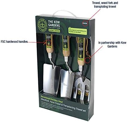 Spear & Jackson 3056KEW Kew Gardens Neverbend Stainless 3 Piece Hand Tool Gift Set – Planting Trowel, Transplant Trowel